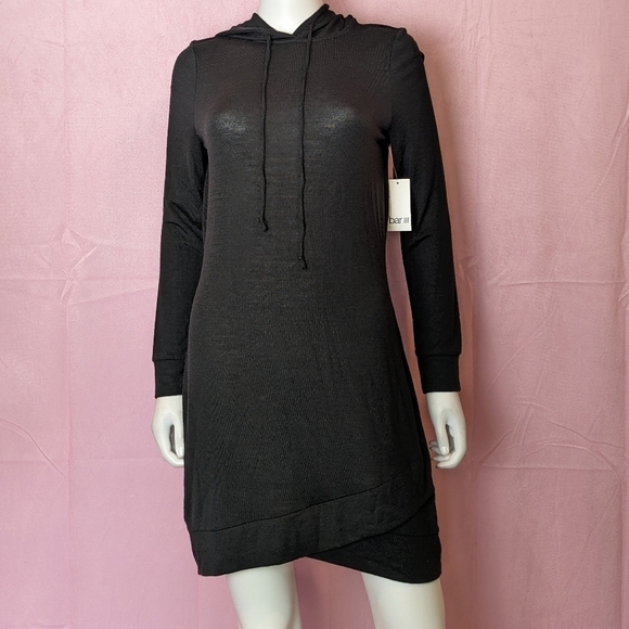 Bar III Black Hooded Long Sleeve Knit Mini Lounge Dress size Medium - Picture 1 of 7